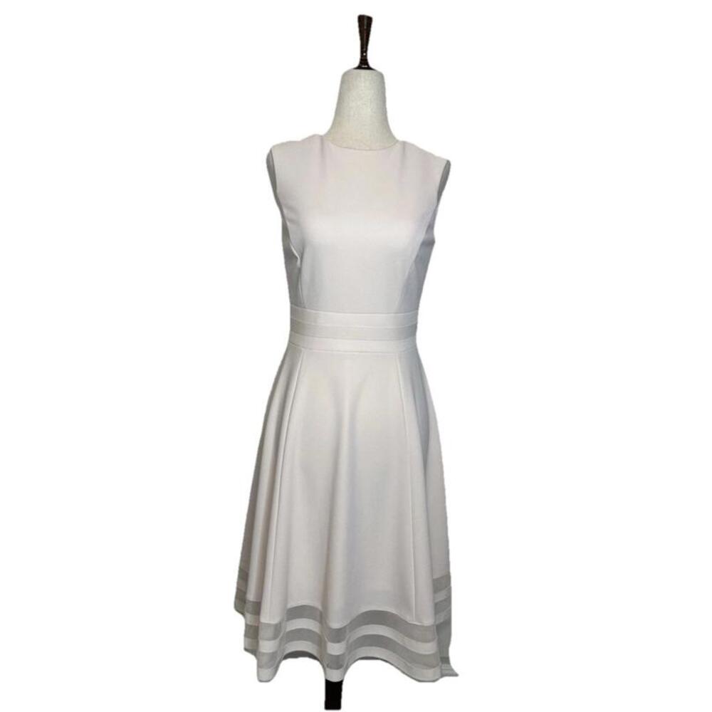 Calvin Klein Size 2 Illusion Trim Sleeveless Fit Flare A Line Dress Pale Pink - Picture 2 of 8